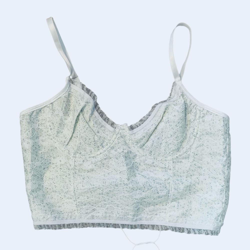 Small cropped pale light green lace floral embossed adjustable bustier​​​
